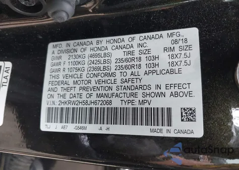 2018 Honda Cr-V Ex from USA, damaged, VIN 2HKRW2H58JH672068
